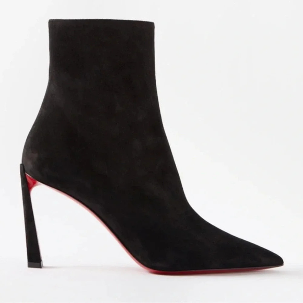 New Christian Louboutin Condora 85 Suede Black Heel Ankle Zip Up Bootie, Size 40